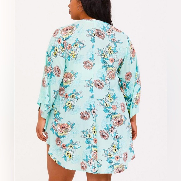 Torrid Mint Floral Kimono Duster Topper Robe Cover-Up - Picture 4 of 15